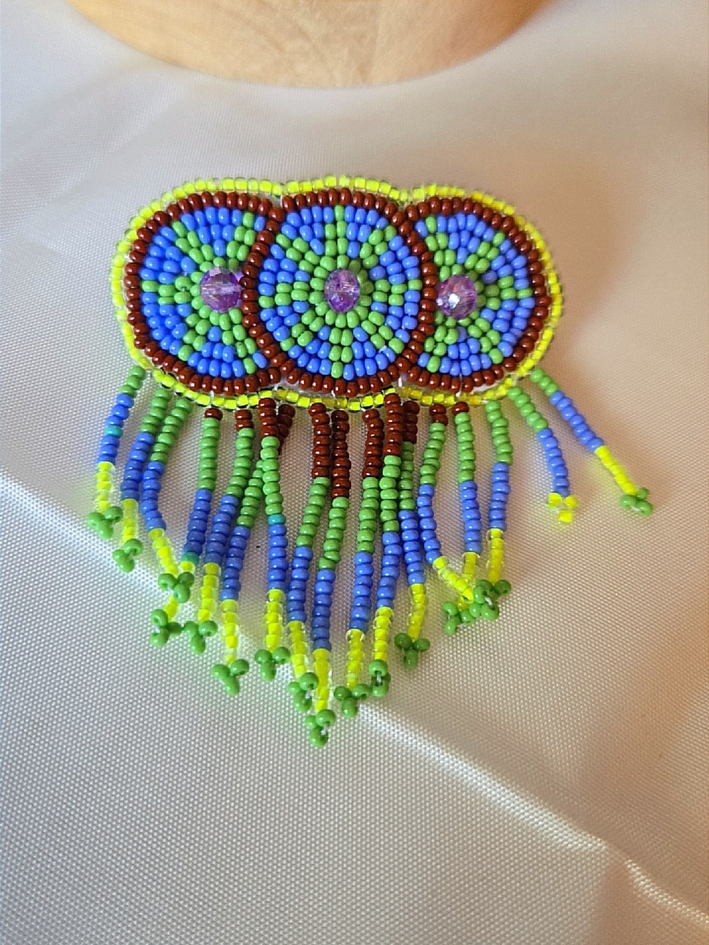 Handmade Blue & Green Beaded Fringe Clip For Hair - Unbranded